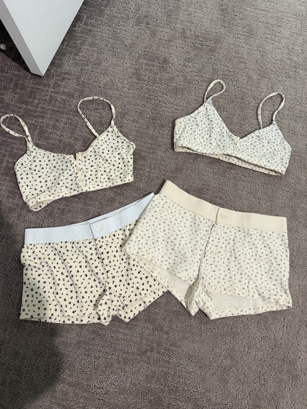 Brandy Melville Cream Floral Bralette & Boxer Short Sets